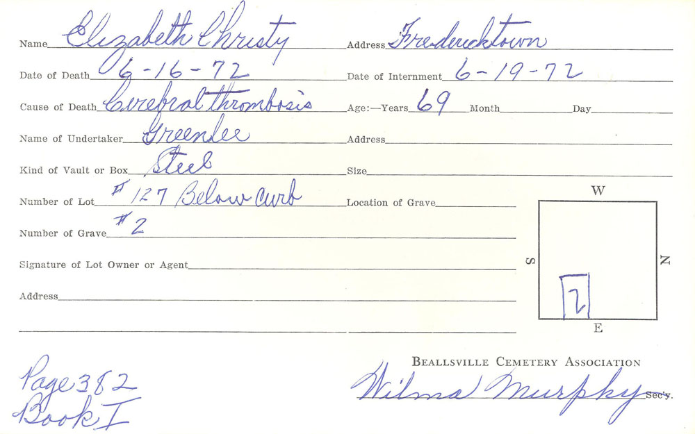 Burial card
